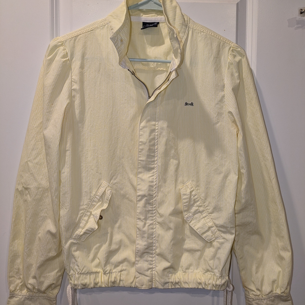 Vintage Le Tigre Yellow Harrington Jacket Striped Cotton Tiger Logo Size S
